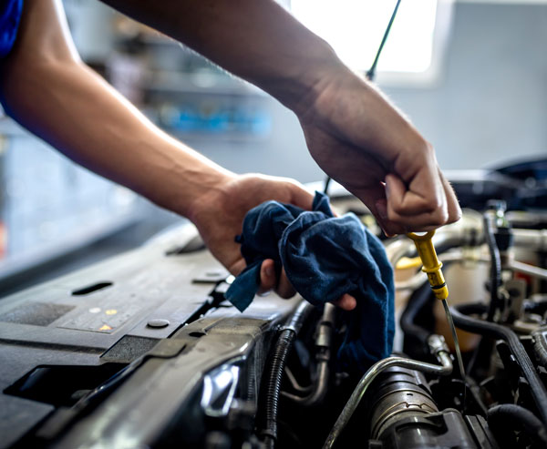 Mechanic checking the oil level